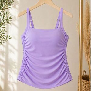 Athleta Tankini Top 36B/C Lavender Ruched Swim Bra Cup Support